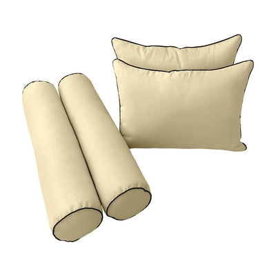 Model-4 - AD103 Queen Contrast Pipe Trim Bolster & Back Pillow Cushion Outdoor SLIP COVER ONLY