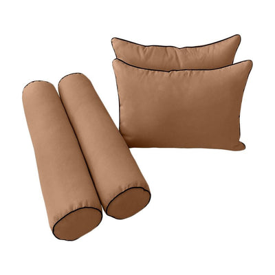 Model-4 - AD104 Queen Contrast Pipe Trim Bolster & Back Pillow Cushion Outdoor SLIP COVER ONLY