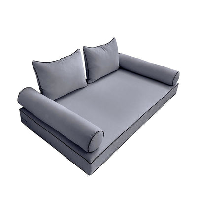 Model-4 5PC Contrast Pipe Outdoor Daybed Mattress Bolster Pillow Fitted Sheet Cover Only-Full Size AD001