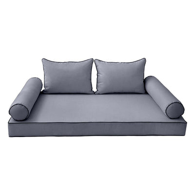 Model-4 5PC Contrast Pipe Outdoor Daybed Mattress Bolster Pillow Fitted Sheet Cover Only-Queen Size AD001