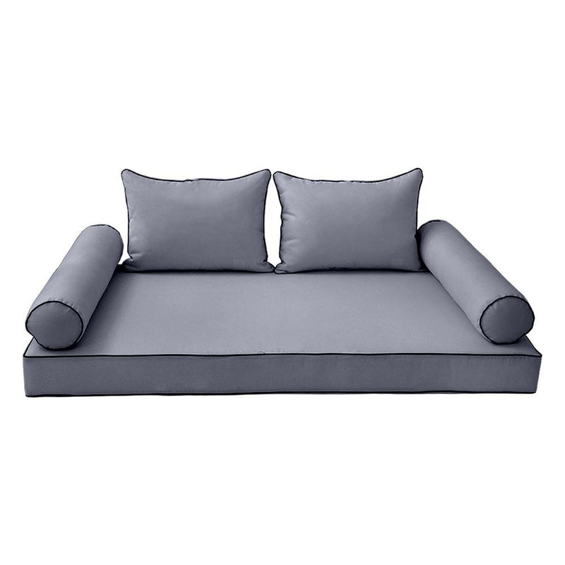 Model-4 5PC Contrast Pipe Outdoor Daybed Mattress Bolster Pillow Fitted Sheet Cover Only-Queen Size AD001