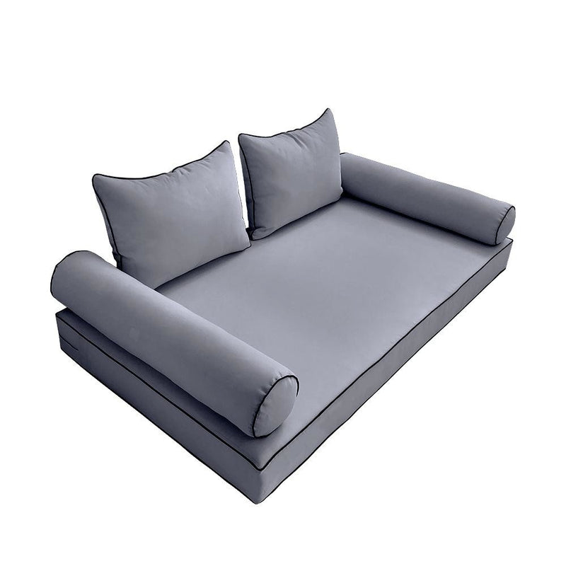 Model-4 5PC Contrast Pipe Outdoor Daybed Mattress Bolster Pillow Fitted Sheet Cover Only-Queen Size AD001