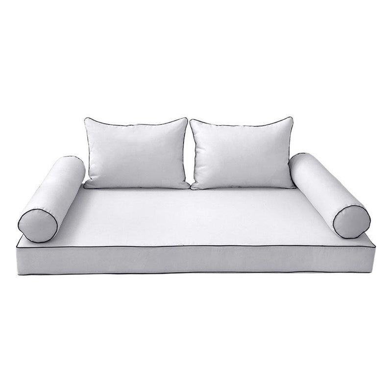 Model-4 5PC Contrast Pipe Outdoor Daybed Mattress Bolster Pillow Fitted Sheet Cover Only-Queen Size AD105