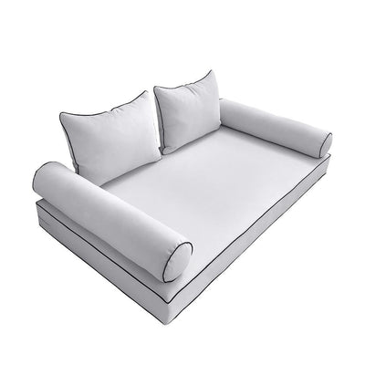 Model-4 5PC Contrast Pipe Outdoor Daybed Mattress Bolster Pillow Fitted Sheet Cover Only-Queen Size AD105