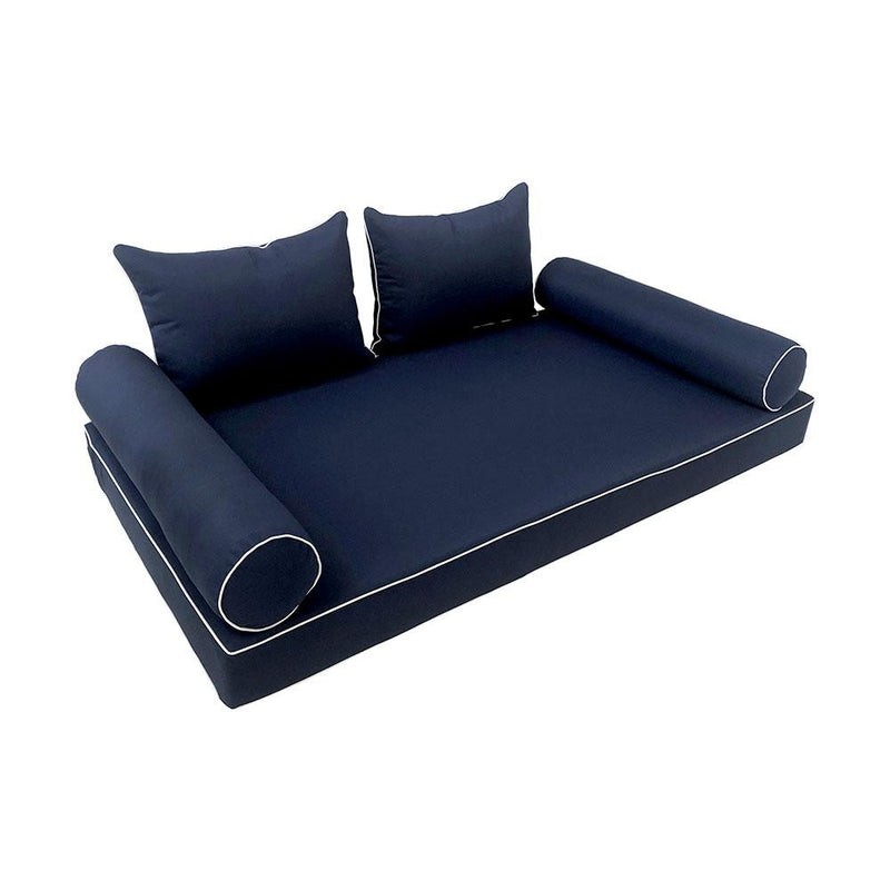 Model-4 AD101 Crib Size 5PC Contrast Pipe Outdoor Daybed Mattress Cushion Bolster Pillow Complete Set