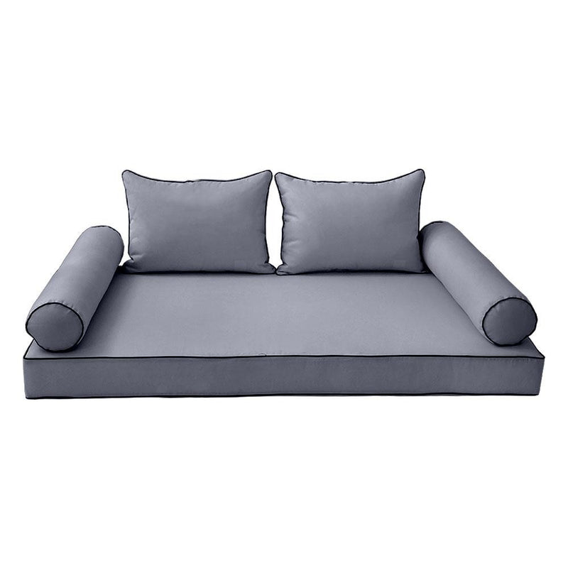 Model-4 AD001 Full Size 5PC Contrast Pipe Outdoor Daybed Mattress Cushion Bolster Pillow Complete Set