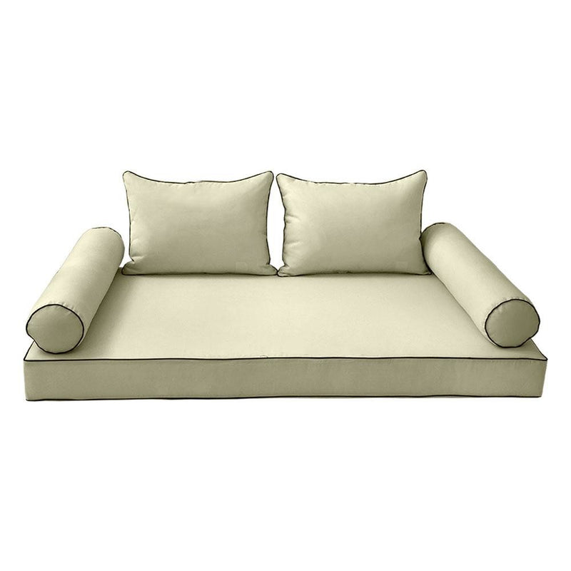 Model-4 AD005 Full Size 5PC Contrast Pipe Outdoor Daybed Mattress Cushion Bolster Pillow Complete Set