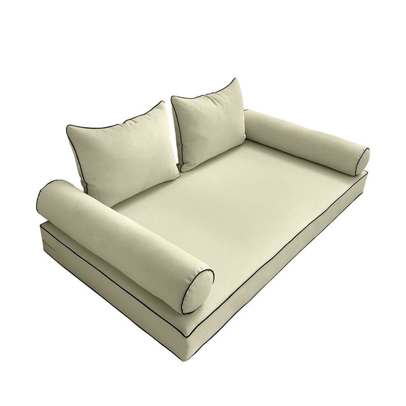 Model-4 AD005 Full Size 5PC Contrast Pipe Outdoor Daybed Mattress Cushion Bolster Pillow Complete Set