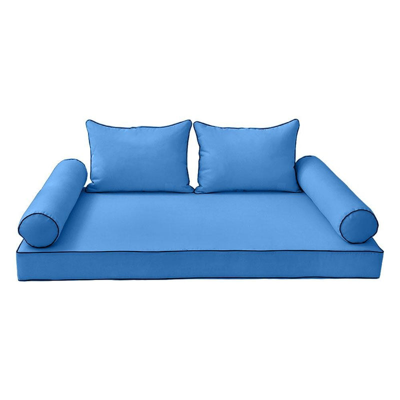 Model-4 AD102 Queen Size 5PC Contrast Pipe Outdoor Daybed Mattress Cushion Bolster Pillow Complete Set