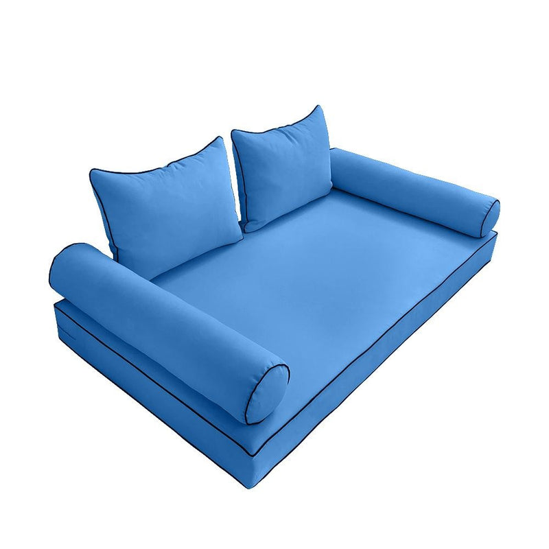 Model-4 AD102 Queen Size 5PC Contrast Pipe Outdoor Daybed Mattress Cushion Bolster Pillow Complete Set