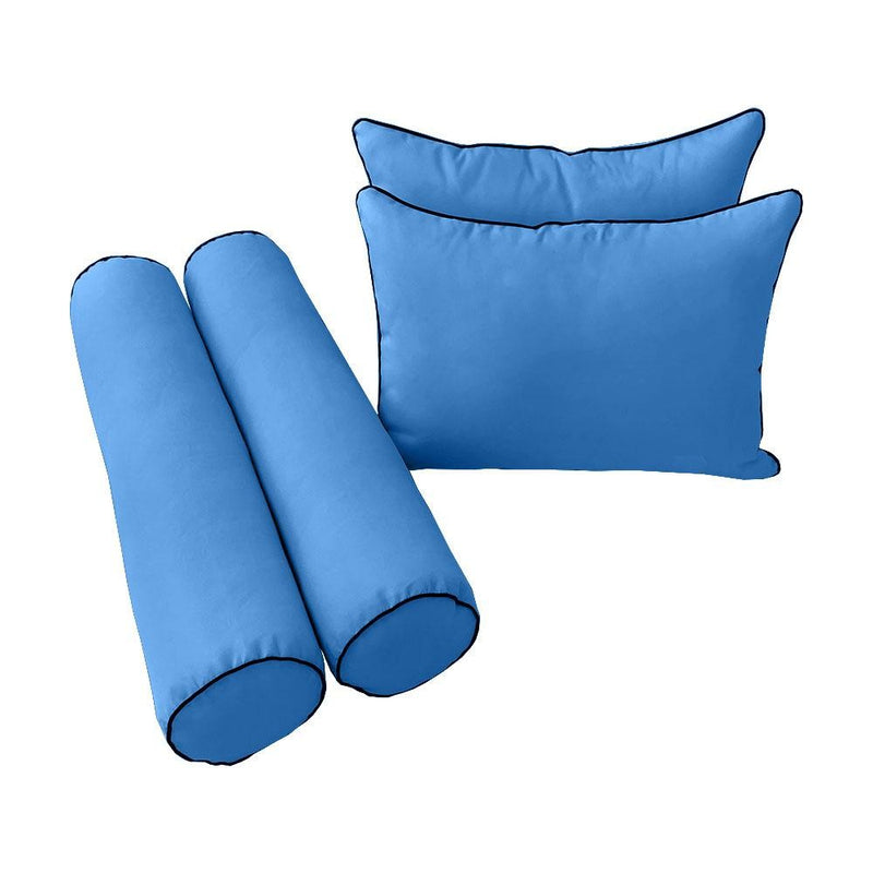 Model-4 AD102 Queen Size 5PC Contrast Pipe Outdoor Daybed Mattress Cushion Bolster Pillow Complete Set
