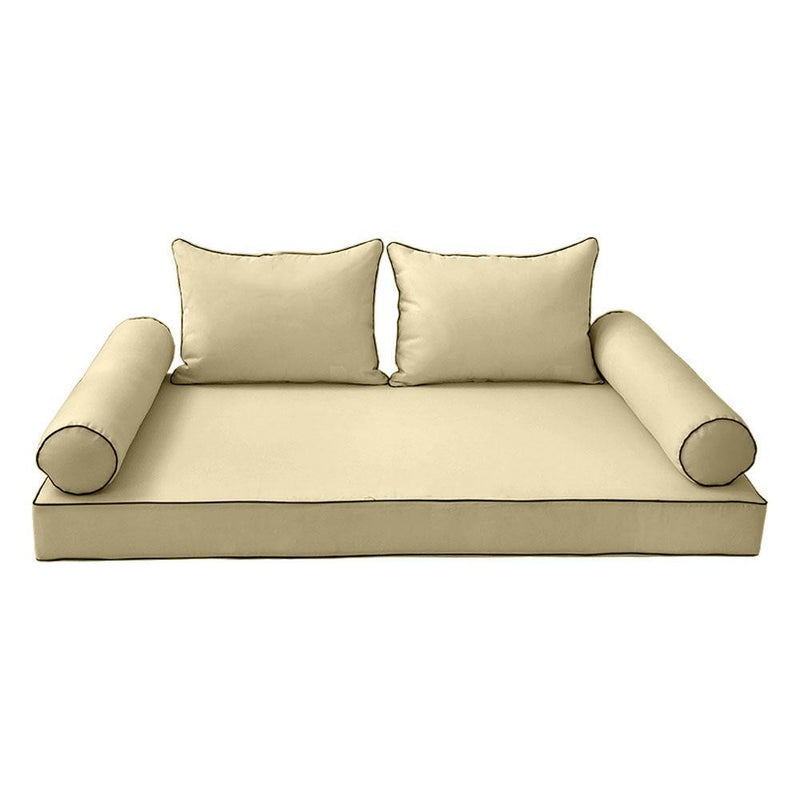 Model-4 AD103 Queen Size 5PC Contrast Pipe Outdoor Daybed Mattress Cushion Bolster Pillow Complete Set