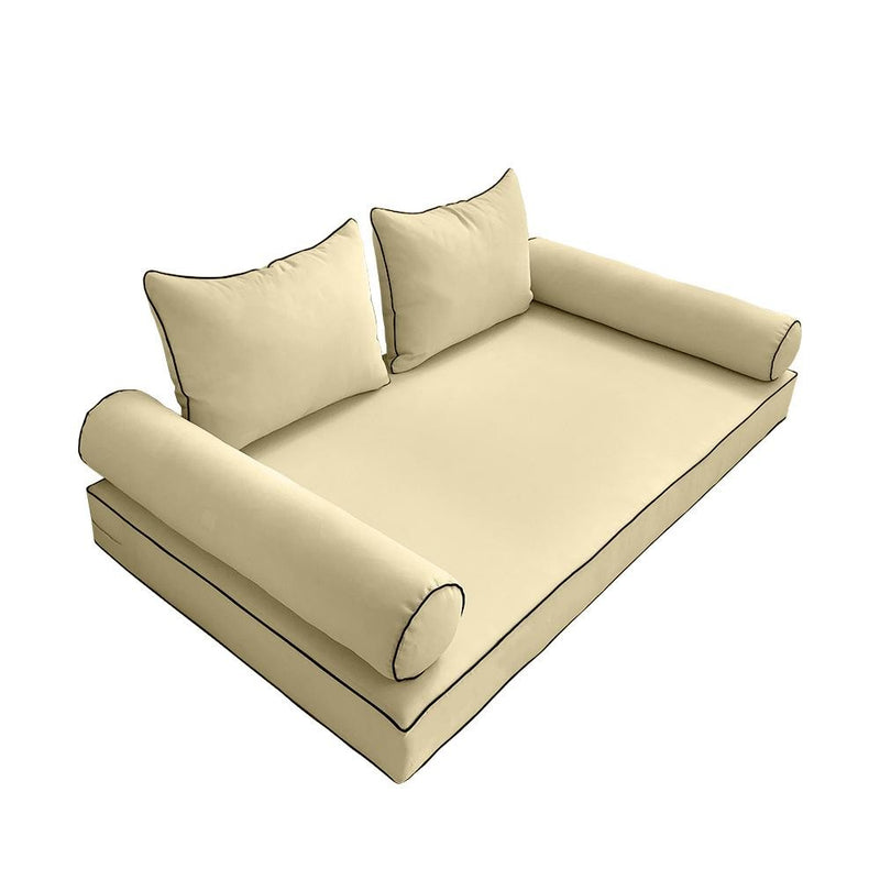 Model-4 AD103 Queen Size 5PC Contrast Pipe Outdoor Daybed Mattress Cushion Bolster Pillow Complete Set