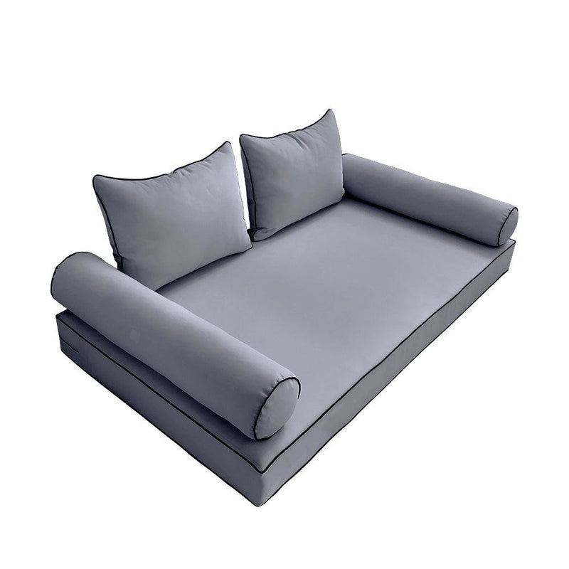 Model-4 AD001 Twin Size 5PC Contrast Pipe Outdoor Daybed Mattress Cushion Bolster Pillow Complete Set