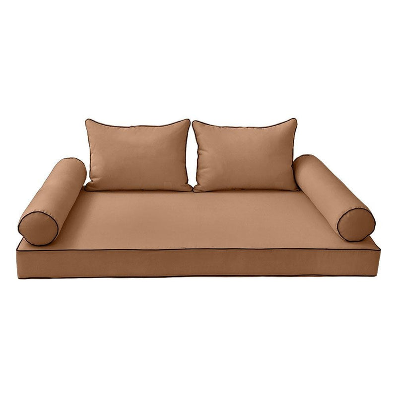 Model-4 AD104 Twin Size 5PC Contrast Pipe Outdoor Daybed Mattress Cushion Bolster Pillow Complete Set