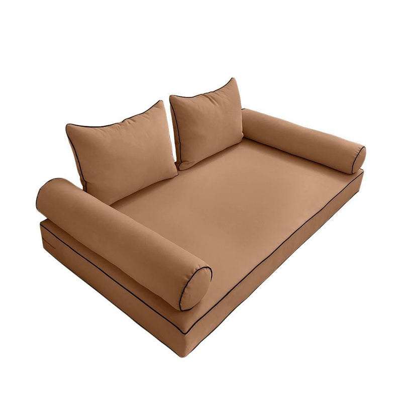 Model-4 AD104 Twin Size 5PC Contrast Pipe Outdoor Daybed Mattress Cushion Bolster Pillow Complete Set