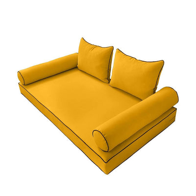 Model-4 5PC Contrast Pipe Outdoor Daybed Mattress Bolster Pillow Fitted Sheet Cover Only Full Size AD108