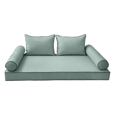 Model-4 5PC Contrast Pipe Outdoor Daybed Mattress Bolster Pillow Fitted Sheet Cover Only-Twin-XL Size AD002
