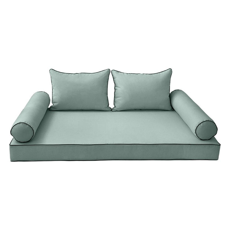 Model-4 5PC Contrast Pipe Outdoor Daybed Mattress Bolster Pillow Fitted Sheet Cover Only-Twin-XL Size AD002