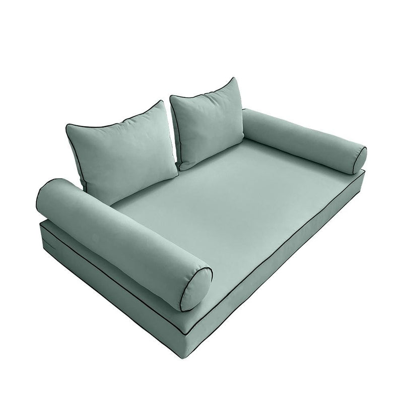 Model-4 5PC Contrast Pipe Outdoor Daybed Mattress Bolster Pillow Fitted Sheet Cover Only-Twin-XL Size AD002
