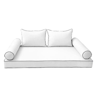 Model-4 5PC Contrast Pipe Outdoor Daybed Mattress Bolster Pillow Fitted Sheet Cover Only-Twin-XL Size AD106