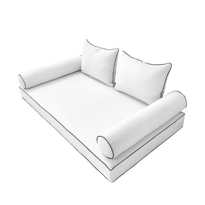 Model-4 5PC Contrast Pipe Outdoor Daybed Mattress Bolster Pillow Fitted Sheet Cover Only-Twin-XL Size AD106
