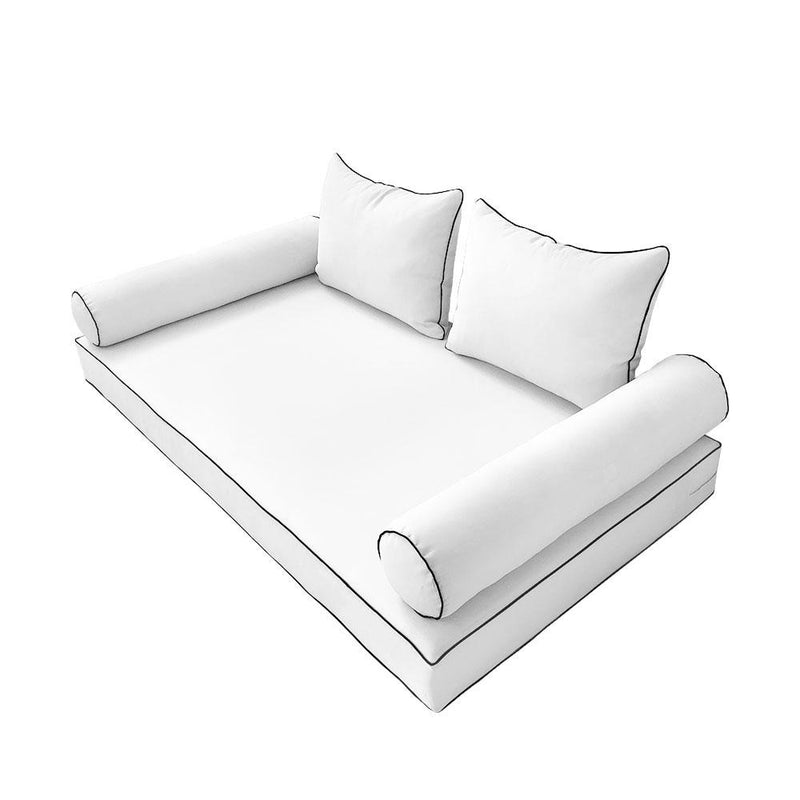 Model-4 5PC Contrast Pipe Outdoor Daybed Mattress Bolster Pillow Fitted Sheet Cover Only-Twin-XL Size AD106