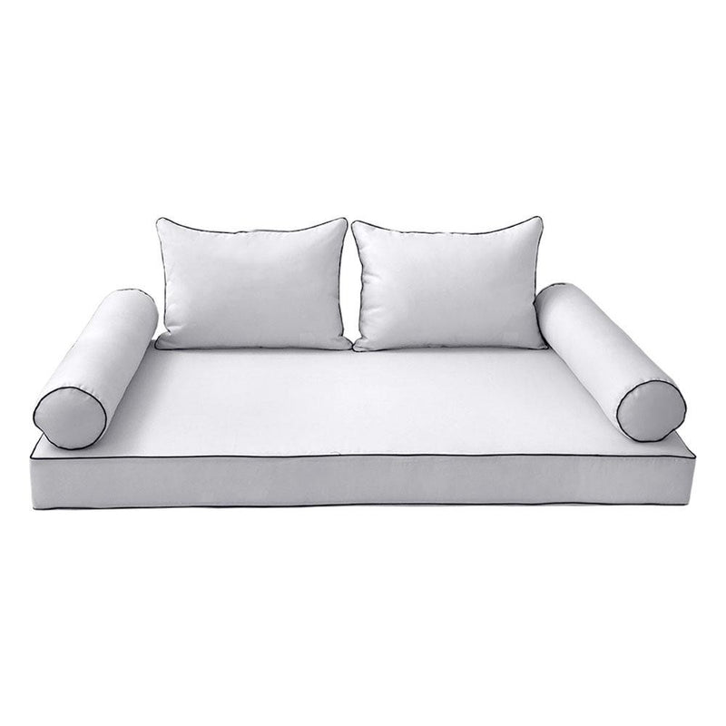 Model-4 AD105 Twin-XL Size 5PC Contrast Pipe Outdoor Daybed Mattress Cushion Bolster Pillow Complete Set