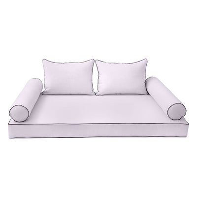 Model-4 AD107 Twin-XL Size 5PC Contrast Pipe Outdoor Daybed Mattress Cushion Bolster Pillow Complete Set