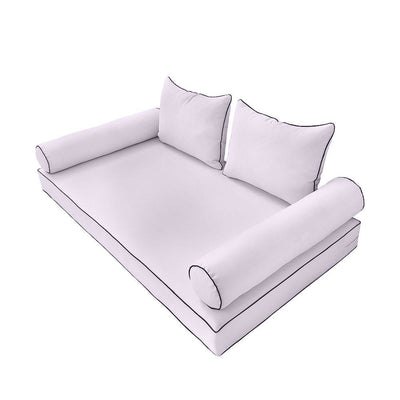 Model-4 AD107 Twin-XL Size 5PC Contrast Pipe Outdoor Daybed Mattress Cushion Bolster Pillow Complete Set