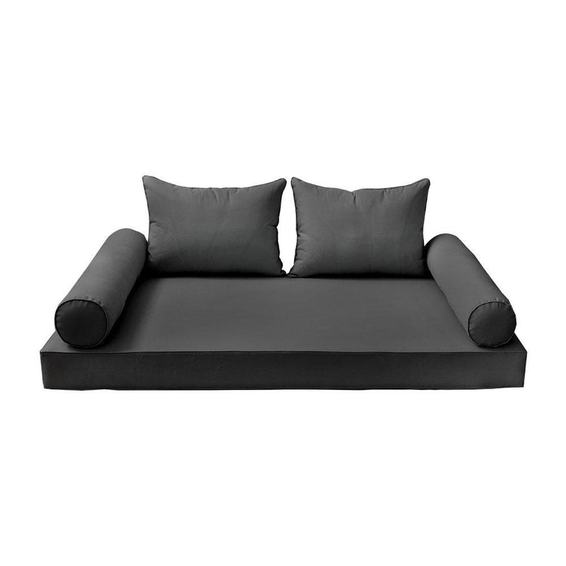 Model-4 AD003 Queen Size 5PC Pipe Trim Outdoor Daybed Mattress Cushion Bolster Pillow Complete Set
