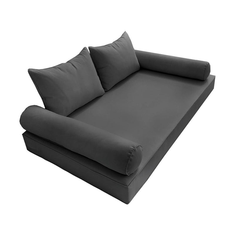 Model-4 AD003 Queen Size 5PC Pipe Trim Outdoor Daybed Mattress Cushion Bolster Pillow Complete Set