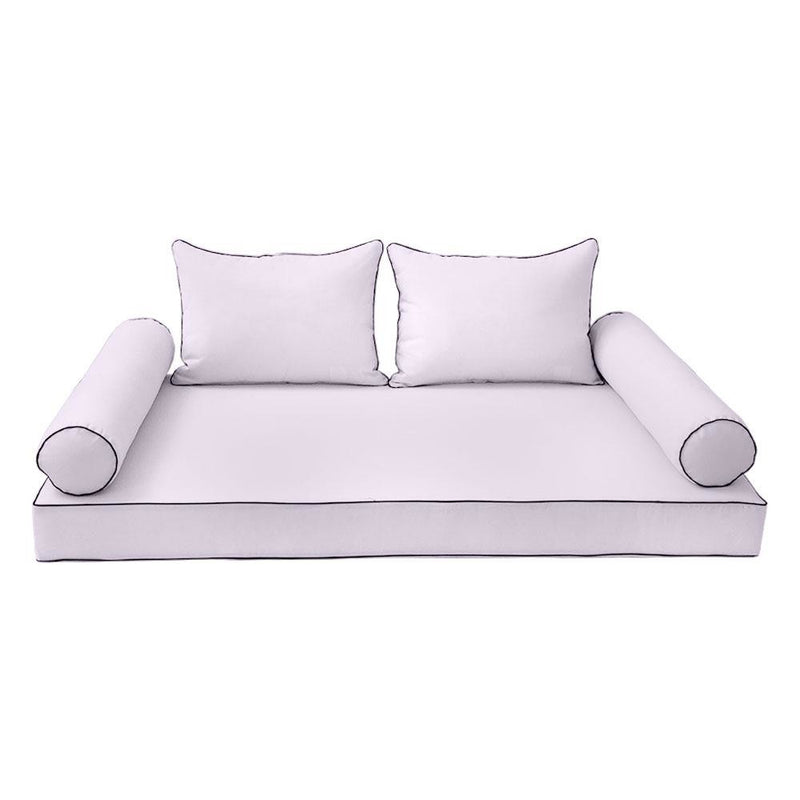 Model-4 AD107 Twin Size 5PC Contrast Pipe Outdoor Daybed Mattress Cushion Bolster Pillow Complete Set
