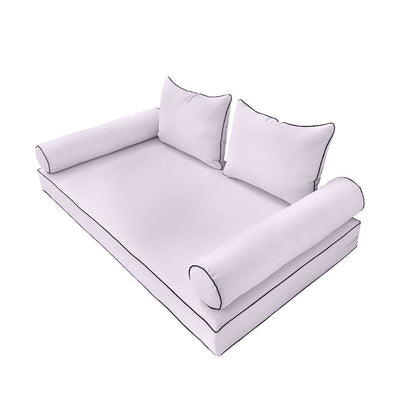 Model-4 AD107 Twin Size 5PC Contrast Pipe Outdoor Daybed Mattress Cushion Bolster Pillow Complete Set