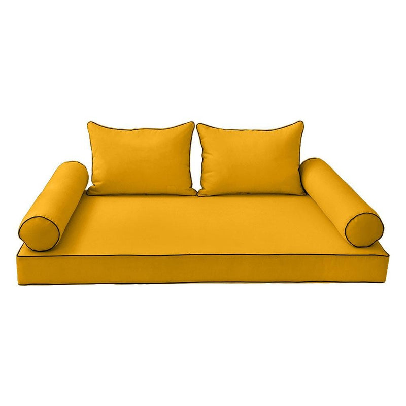 Model-4 AD108 Twin Size 5PC Contrast Pipe Outdoor Daybed Mattress Cushion Bolster Pillow Complete Set