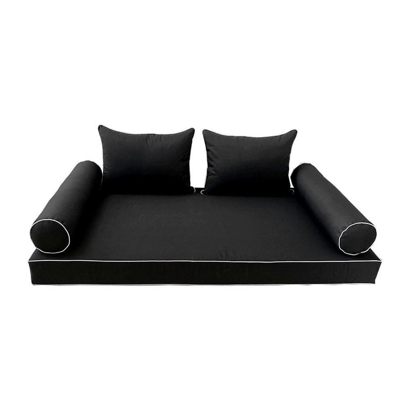 Model-4 AD109 Full Size 5PC Contrast Pipe Outdoor Daybed Mattress Cushion Bolster Pillow Complete Set