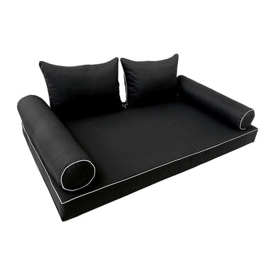 Model-4 AD109 Full Size 5PC Contrast Pipe Outdoor Daybed Mattress Cushion Bolster Pillow Complete Set