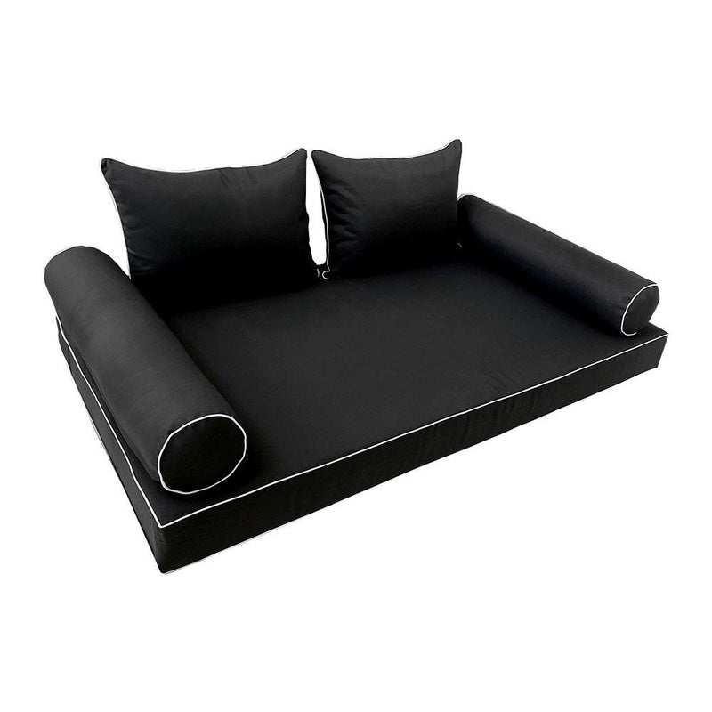 Model-4 AD109 Full Size 5PC Contrast Pipe Outdoor Daybed Mattress Cushion Bolster Pillow Complete Set