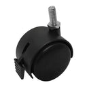 Thread Size 2'' Black PVC Nylon Twin Swivel Casters Wheel w/ Brake - 2 Pc