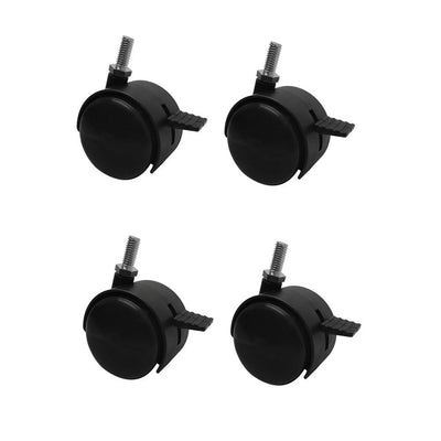 Thread Size 2'' Black PVC Nylon Twin Swivel Casters Wheel w/ Brake - 4 Pc