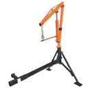 Portable truck bed crane with hydraulic lift arm and steel support legs
