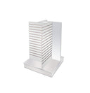 54”H White 4-Way Slatwall Merchandiser, Pinwheel Floor Display Stand Fixture for Retail Store, Rotating Slatwall Panel Rack for Merchandising