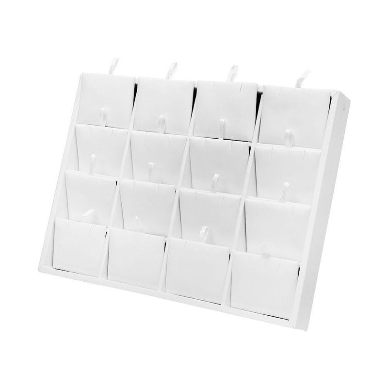 White Faux Leather 16 Pairs Earring Display Jewelry Pendant Holder Showcase Tray 10&
