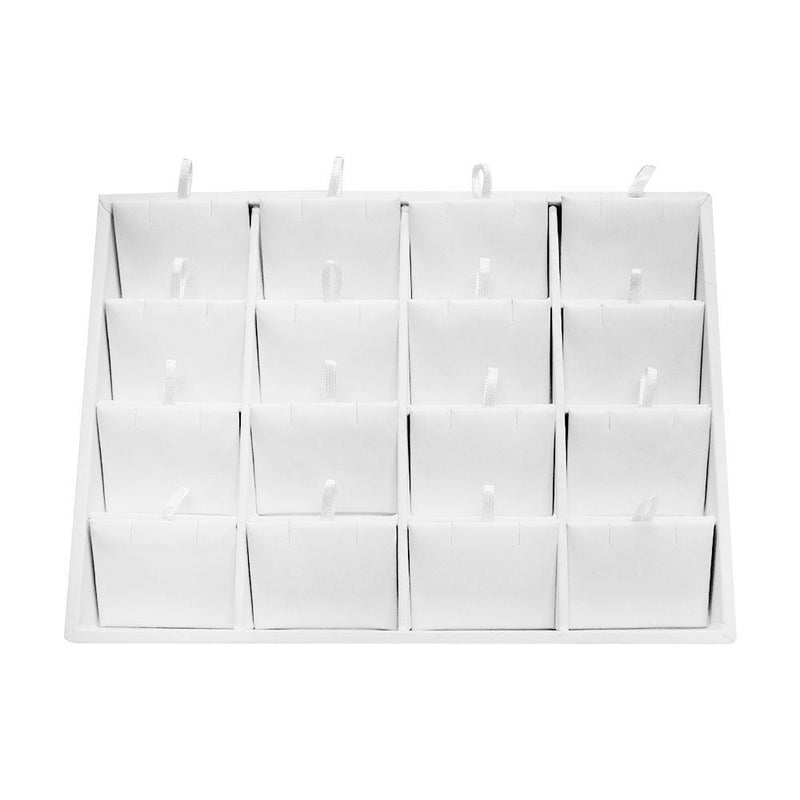 White Faux Leather 16 Pairs Earring Display Jewelry Pendant Holder Showcase Tray 10&