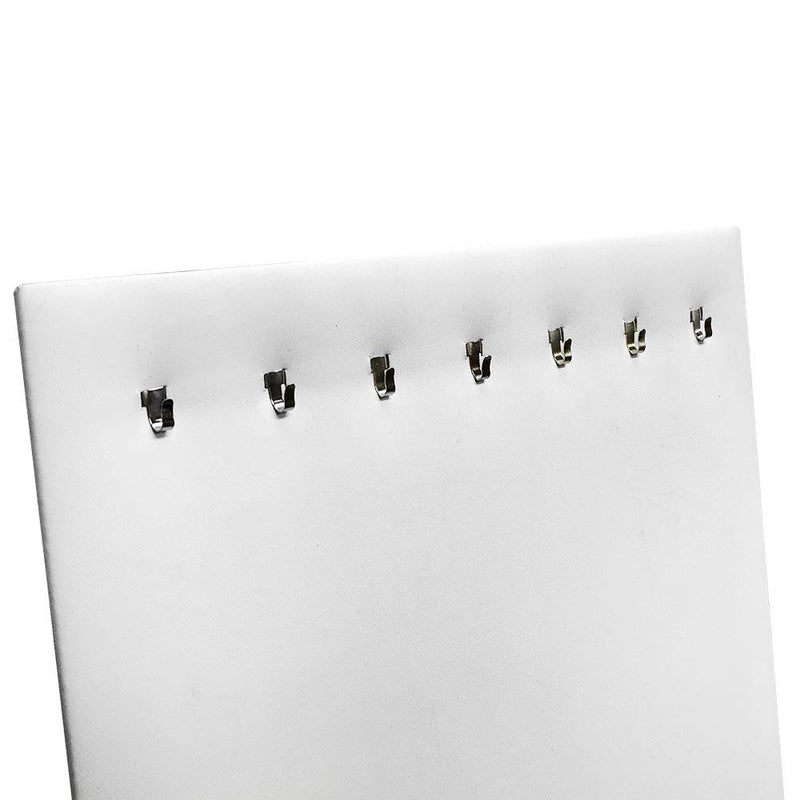 White Faux Leather 7 Hooks Easel 14" x 7-3/4" For Hanging Display Chain Necklaces Retail Store