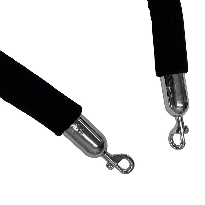 5 Ft Black Velvet Hanging Stanchion Rope Foam Core, Polished Steel Snap Ends