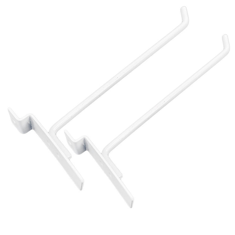 8" Slatwall Hooks, White, Hanger Display,Display Panel Hooks Wire Metal 2Pc Set