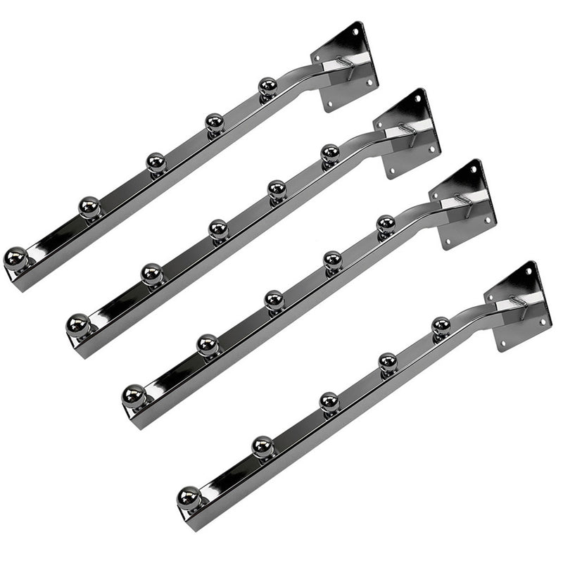 14" Chrome 5 Ball Waterfall Faceout Hook Wall Mount System Square Tubing 4Pc Set