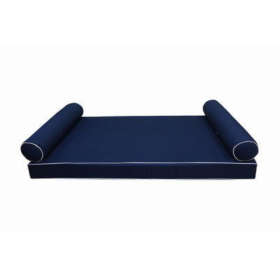 Model-5 AD101 Crib Size 3PC Contrast Pipe Outdoor Daybed Mattress Cushion Bolster Pillow Complete Set
