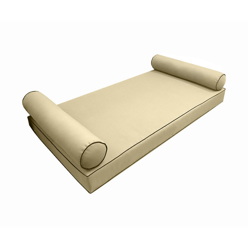 Model-5 AD103 Twin Size 3PC Contrast Pipe Outdoor Daybed Mattress Cushion Bolster Pillow Complete Set